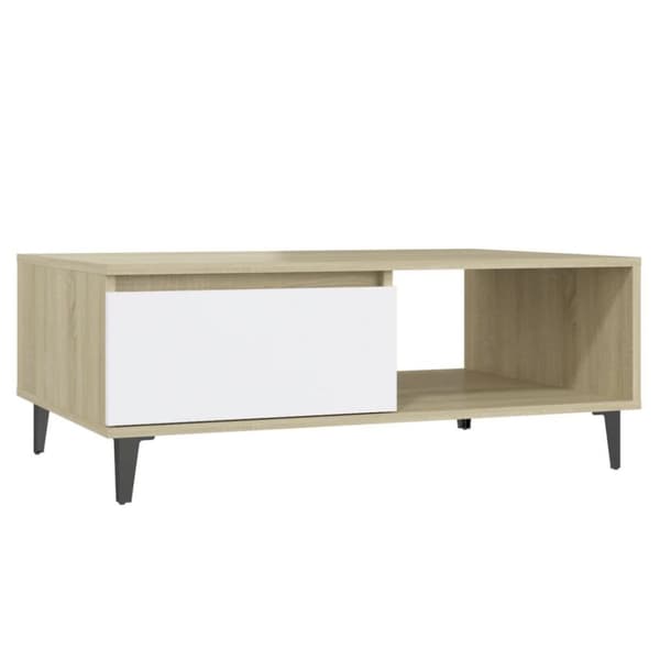 vidaXL sofabord 90x60x35 cm spånplade hvid og sonoma-eg