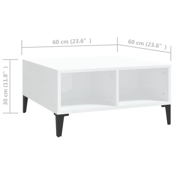 vidaXL Salongbord høyglans hvit 60x60x30 cm sponplate