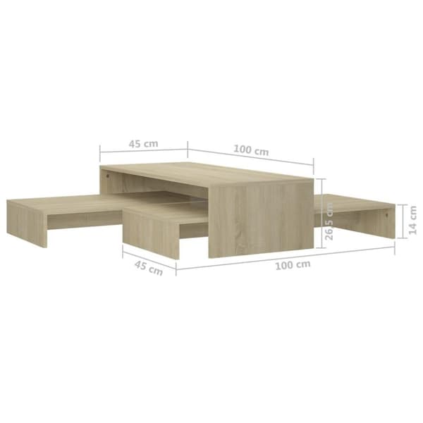 vidaXL Stablebart salongbordsett sonoma eik 100x100x26,5 cm sponplate