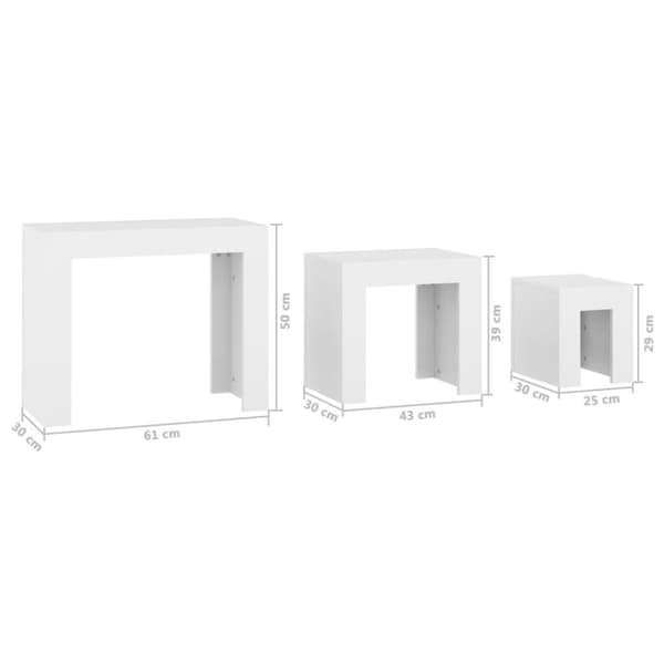 vidaXL Stablebare salongbord 3 stk hvit sponplate