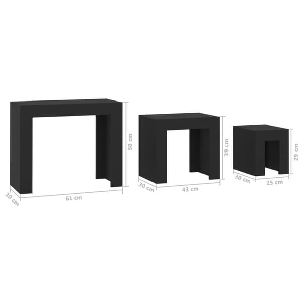 vidaXL Stablebare salongbord 3 stk svart sponplate