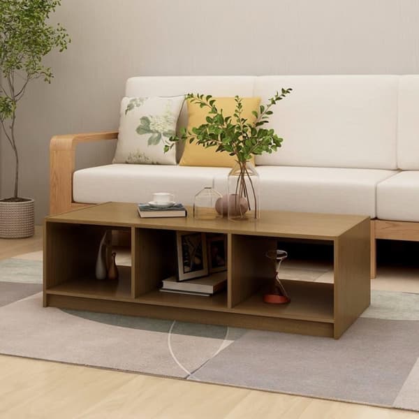 vidaXL Sohvapöytä hunajanruskea 110x50x34 cm täysi mänty