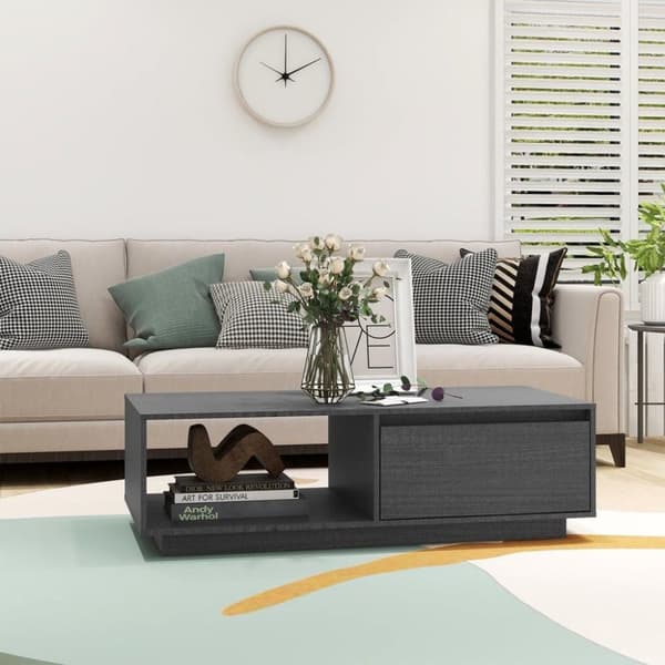 vidaXL Soffbord grå 110x50x33,5 cm massiv furu