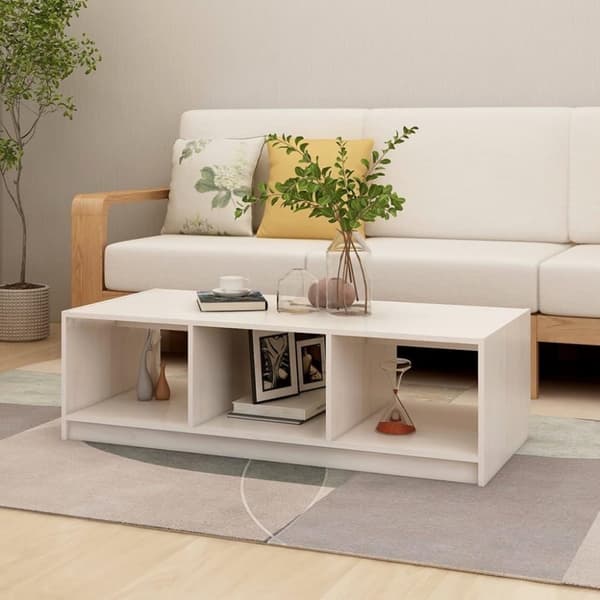 vidaXL Sohvapöytä valkoinen 110x50x34 cm täysi mänty