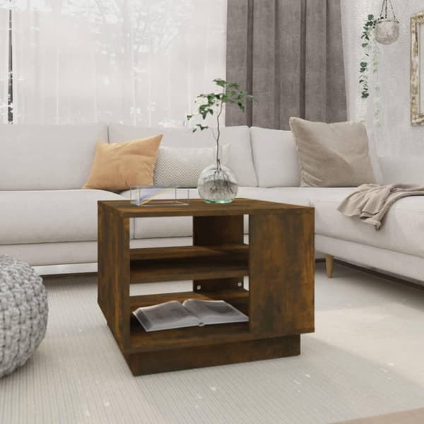 vidaXL Salongbord røkt eik 55x55x43 cm sponplate