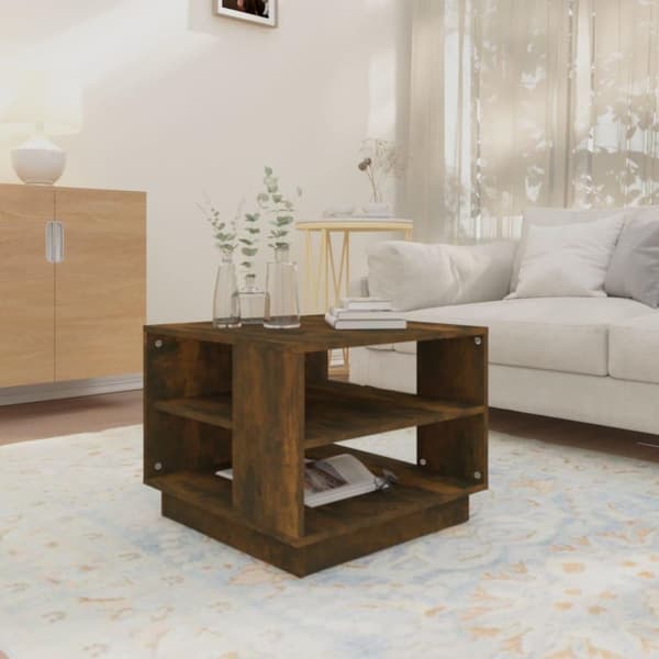 vidaXL sofabord 55x55x43 cm spånplade røget egetræsfarve