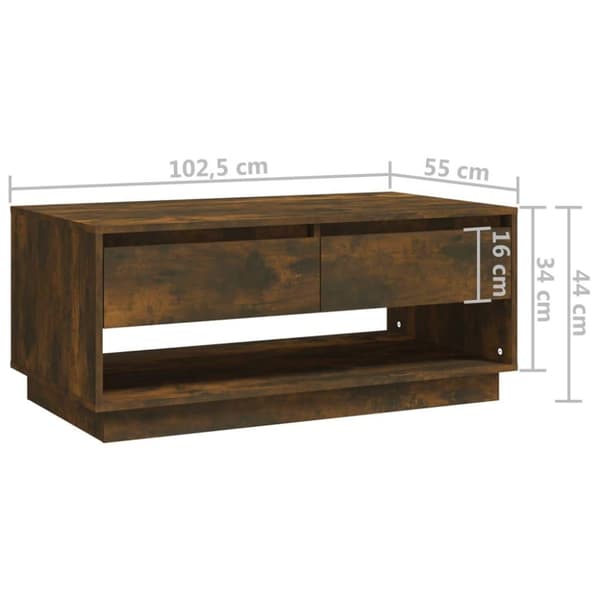 vidaXL sofabord 102,5x55x44 cm spånplade røget egetræsfarve