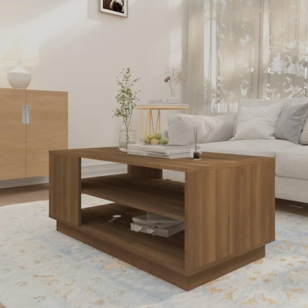 vidaXL sofabord 102x55x43 cm spånplade brun egetræsfarve
