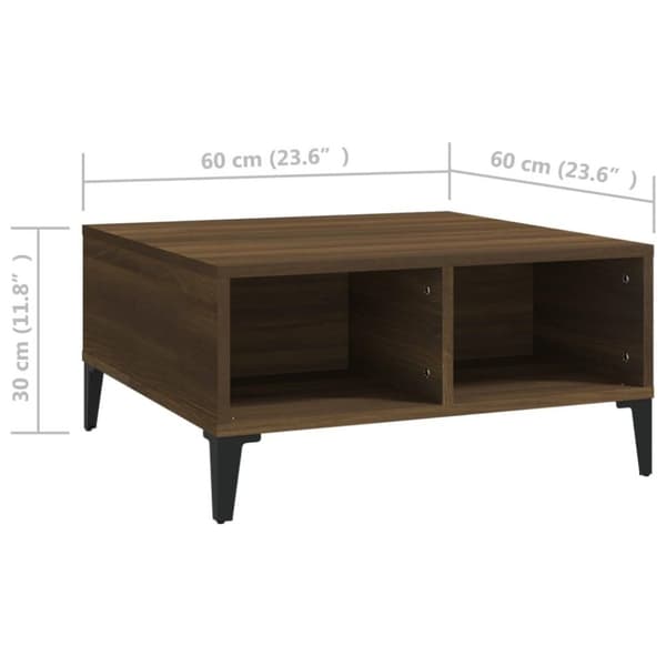 vidaXL sofabord 60x60x30 cm spånplade brun egetræsfarve