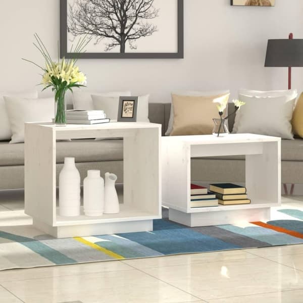 vidaXL Satsbord 2 st vit massiv furu