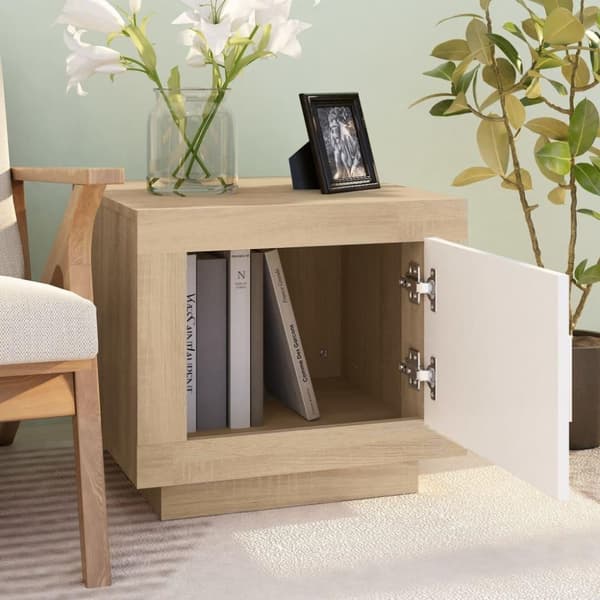 vidaXL sofabord 51x50x45 cm konstrueret træ hvid og sonoma-eg