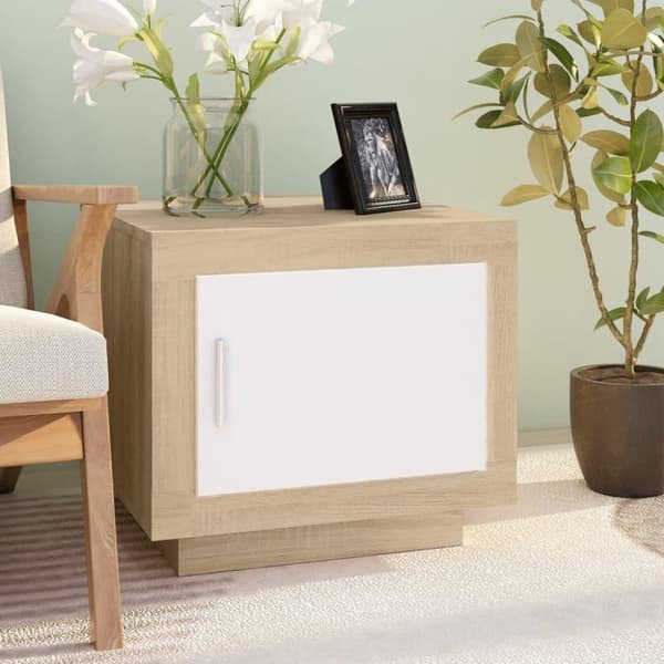 vidaXL sofabord 51x50x45 cm konstrueret træ hvid og sonoma-eg