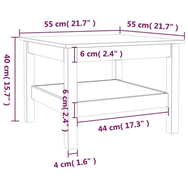 vidaXL sofabord 55x55x40 cm massivt fyrretræ sort