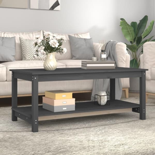 vidaXL sofabord 110x55x45 cm massivt fyrretræ grå