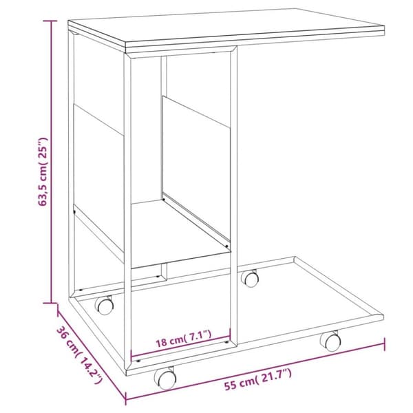 vidaXL Sidebord med hjul hvit 55x36x63,5 cm konstruert tre