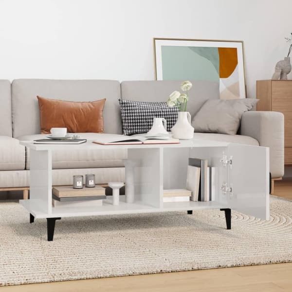 vidaXL Salongbord høyglans hvit 90x50x40 cm konstruert tre