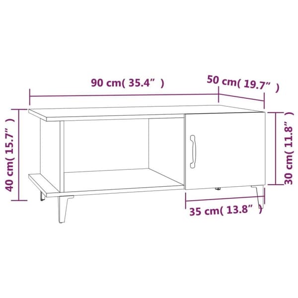 vidaXL Salongbord høyglans hvit 90x50x40 cm konstruert tre