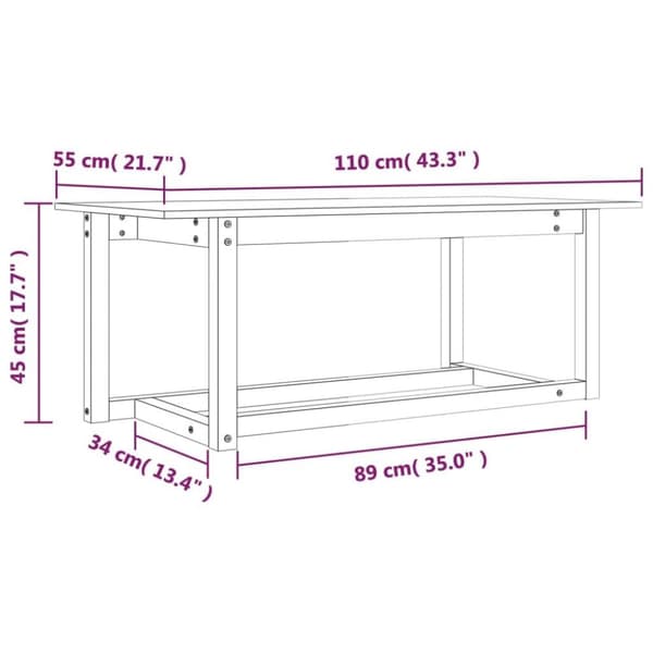 vidaXL Soffbord honungsbrun 110x55x45 cm massiv furu
