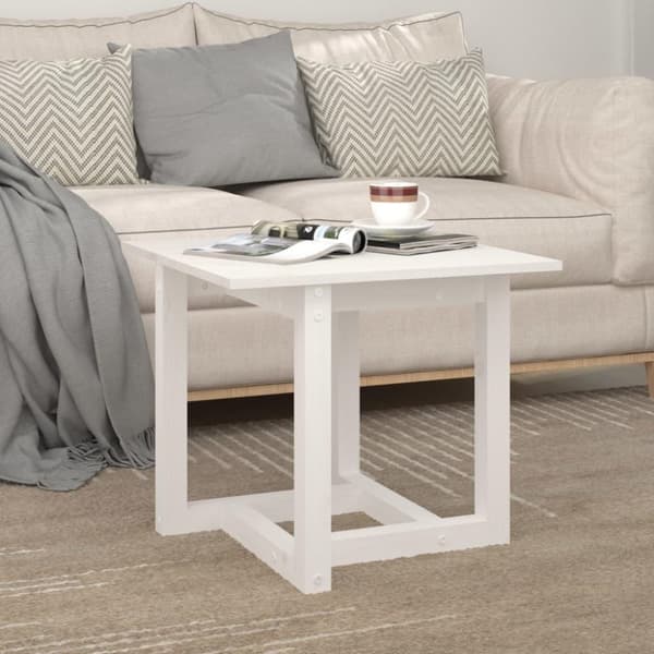 vidaXL Salongbord hvit 50x50x45 cm heltre furu