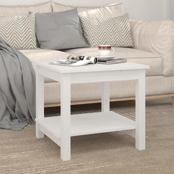 vidaXL Salongbord hvit 50x50x45 cm heltre furu