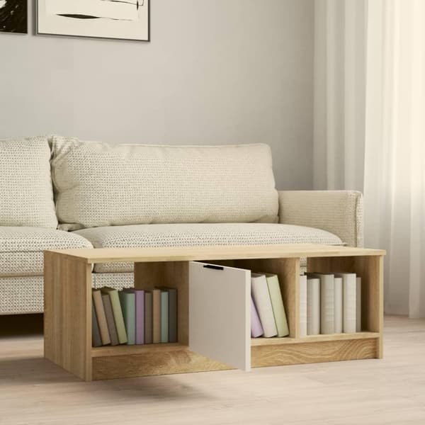 vidaXL sofabord 102x50x36 cm konstrueret træ hvid og sonoma-eg