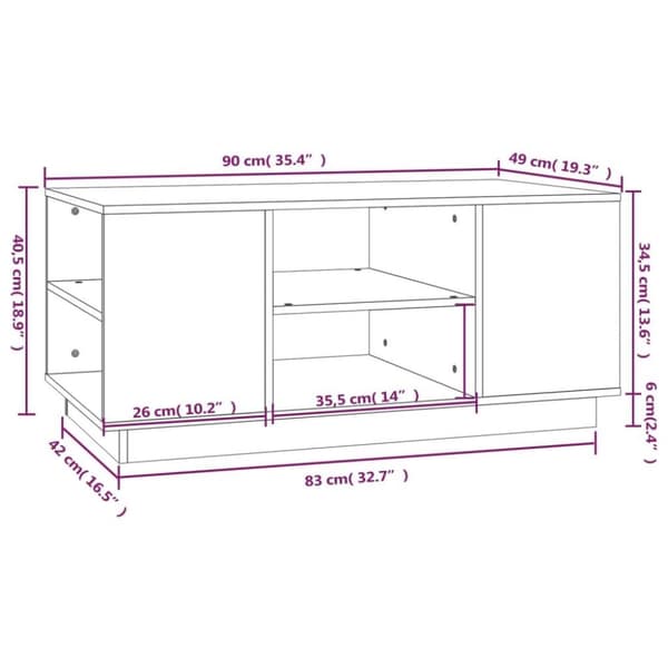 vidaXL Soffbord vit 90x49x40,5 cm massiv furu