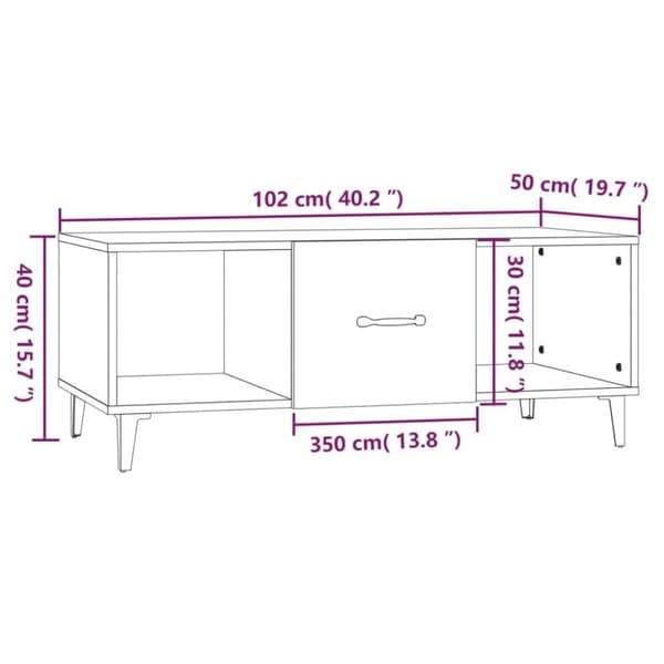 vidaXL sofabord 102x50x40 cm konstrueret træ røget egetræsfarve