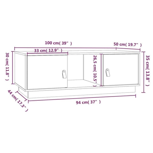 vidaXL Salongbord hvit 100x50x35 cm heltre furu