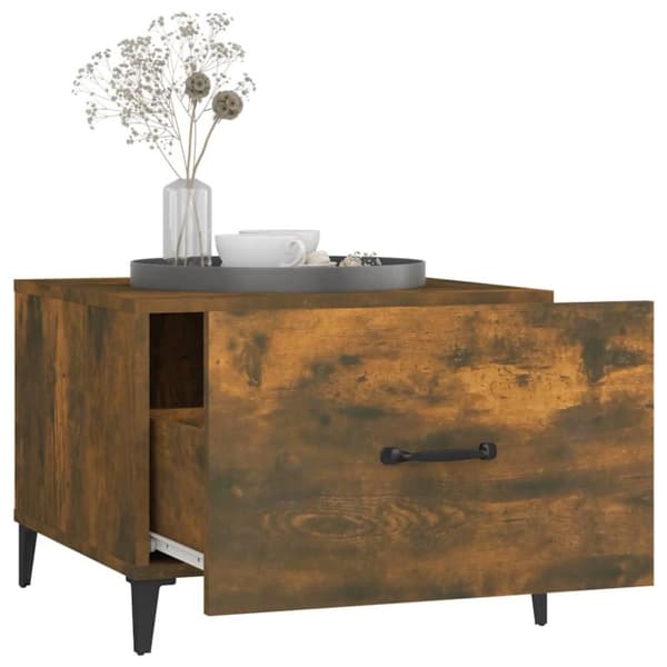 vidaXL Sohvapöydät metallijaloilla 2 kpl savutammi 50x50x40 cm