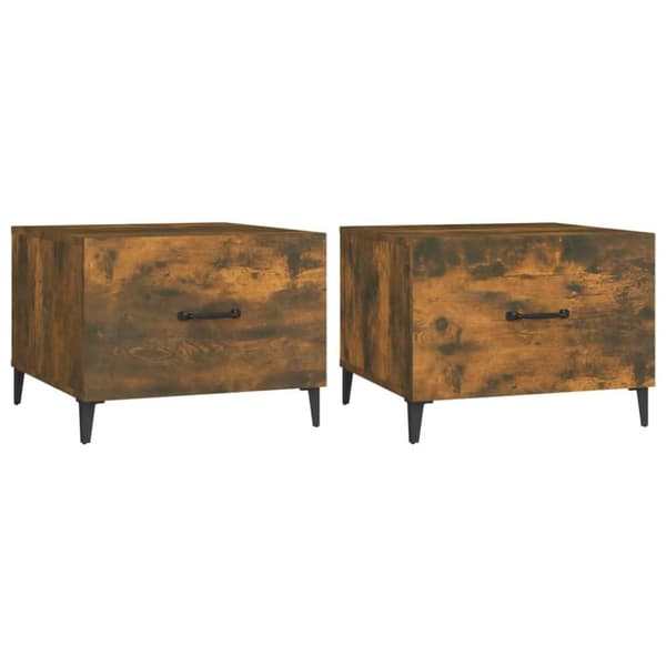 vidaXL Sohvapöydät metallijaloilla 2 kpl savutammi 50x50x40 cm