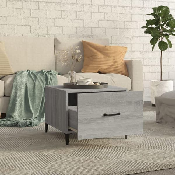 vidaXL sofaborde med metalben 2 stk. 50x50x40 cm grå sonoma-eg