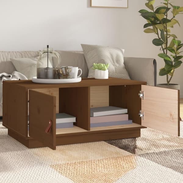 vidaXL sofabord 80x50x35 cm massivt fyrretræ gyldenbrun