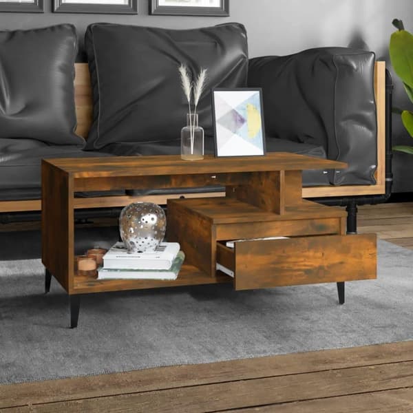 vidaXL sofabord 90x49x45 cm konstrueret træ røget egetræsfarve