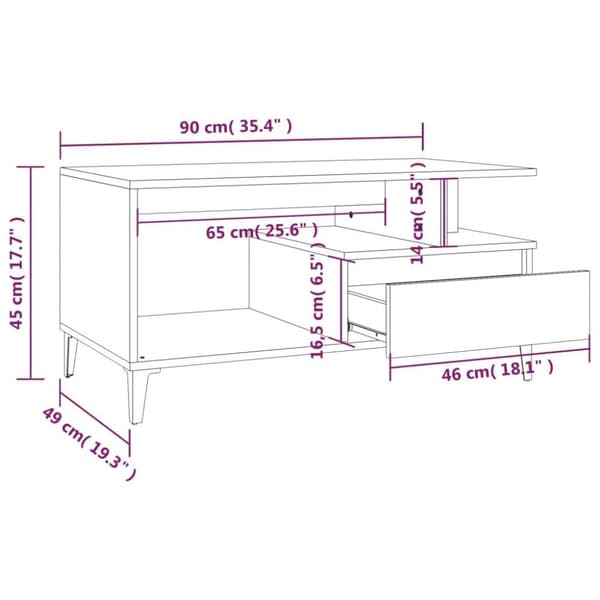 vidaXL sofabord 90x49x45 cm konstrueret træ røget egetræsfarve