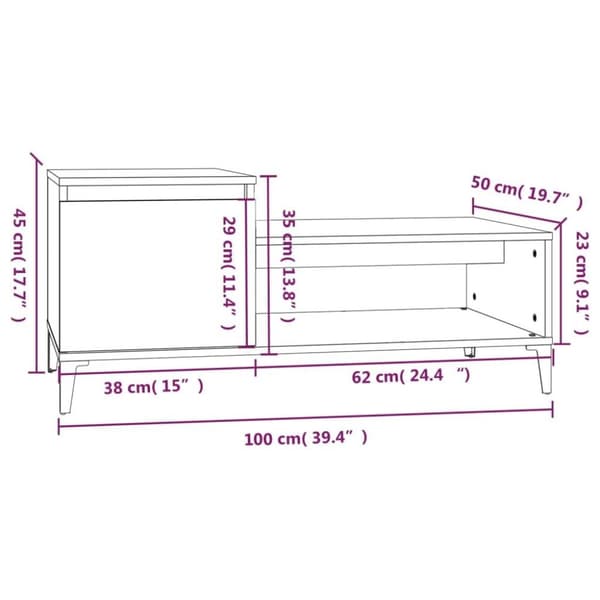 vidaXL Salongbord røkt eik 100x50x45 cm konstruert tre
