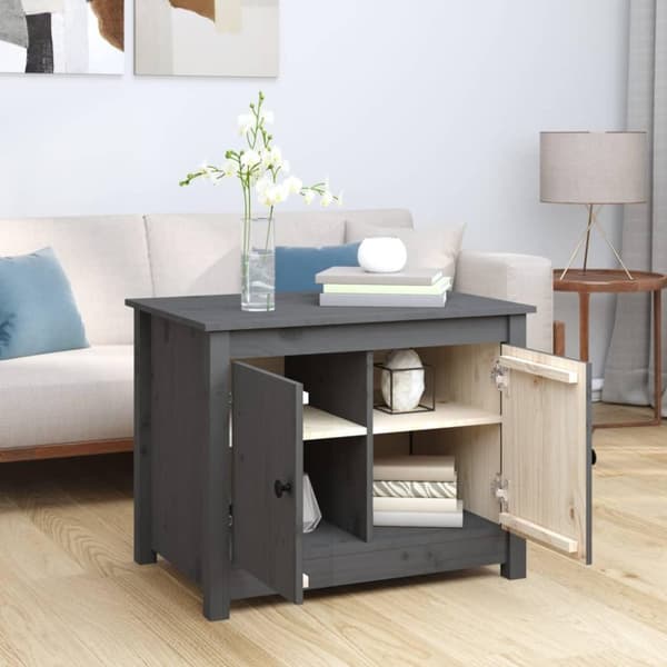 vidaXL sofabord 71x49x55 cm massivt fyrretræ grå