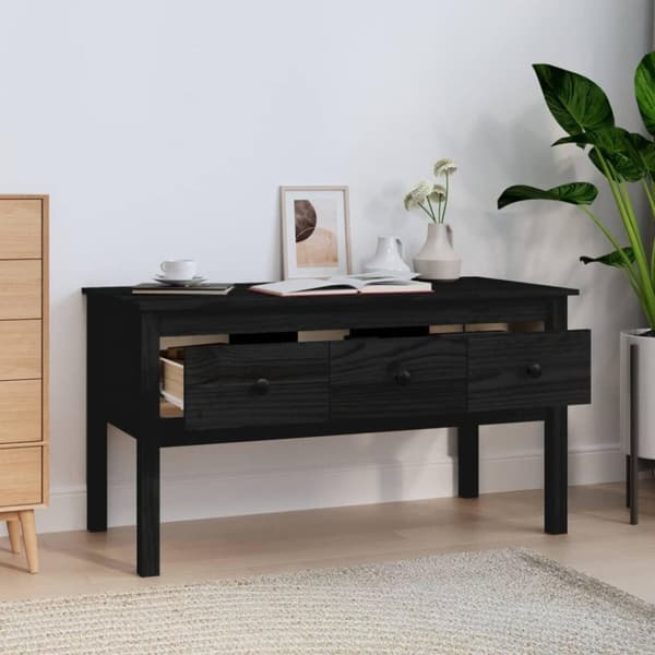 vidaXL sofabord 102x49x55 cm massivt fyrretræ sort
