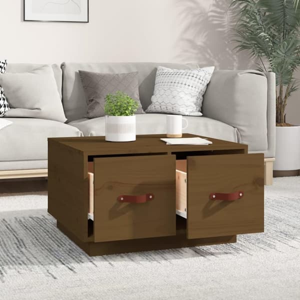 vidaXL sofabord 60x53x35 cm massivt fyrretræ gyldenbrun
