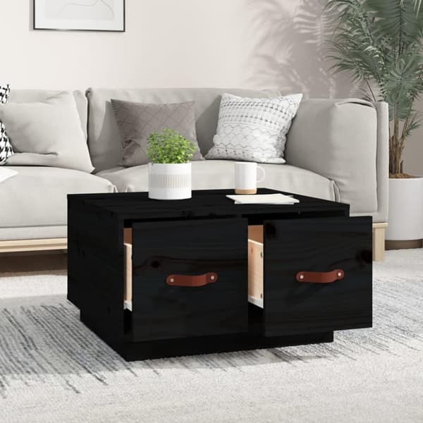 vidaXL sofabord 60x53x35 cm massivt fyrretræ sort
