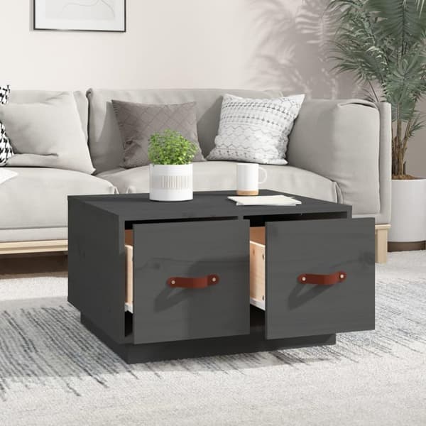 vidaXL sofabord 60x53x35 cm massivt fyrretræ grå