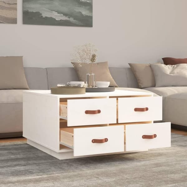 vidaXL Sohvapöytä valkoinen 80x80x45 cm täysi mänty