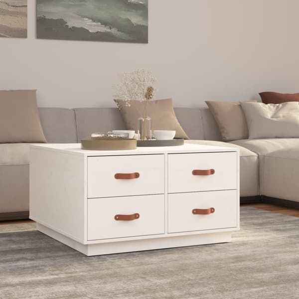 vidaXL Sohvapöytä valkoinen 80x80x45 cm täysi mänty