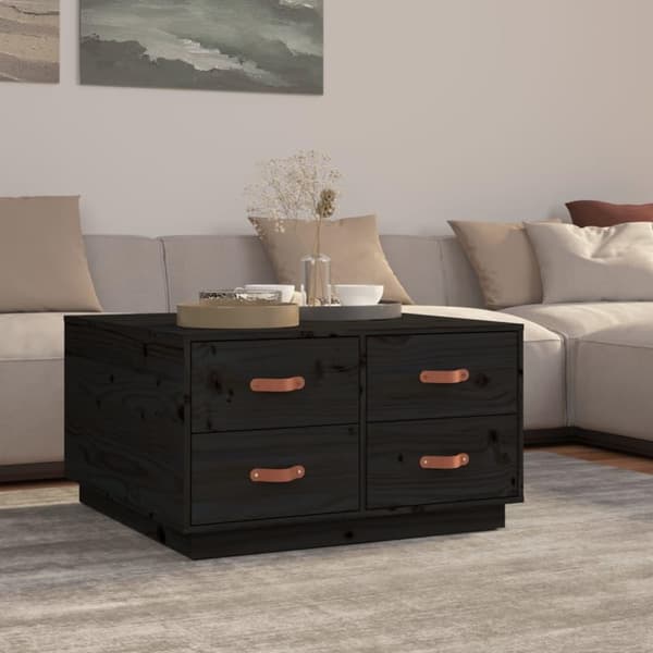 vidaXL sofabord 80x80x45 cm massivt fyrretræ sort