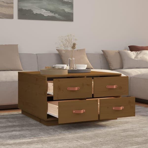 vidaXL Sohvapöytä hunajanruskea 80x80x45 cm täysi mänty
