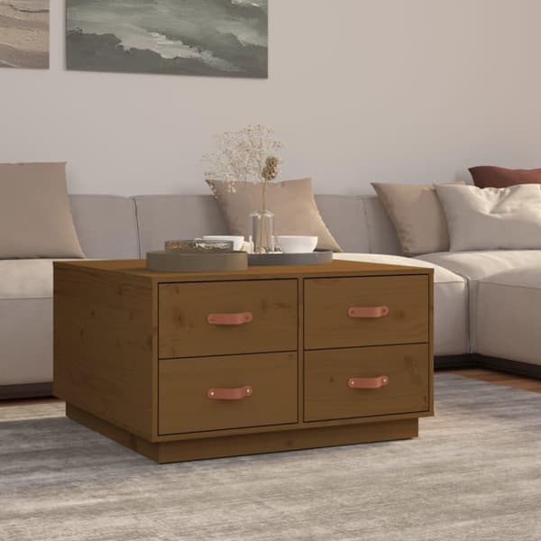 vidaXL Sohvapöytä hunajanruskea 80x80x45 cm täysi mänty