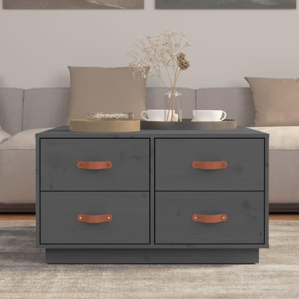 vidaXL Sohvapöytä harmaa 80x80x45 cm täysi mänty