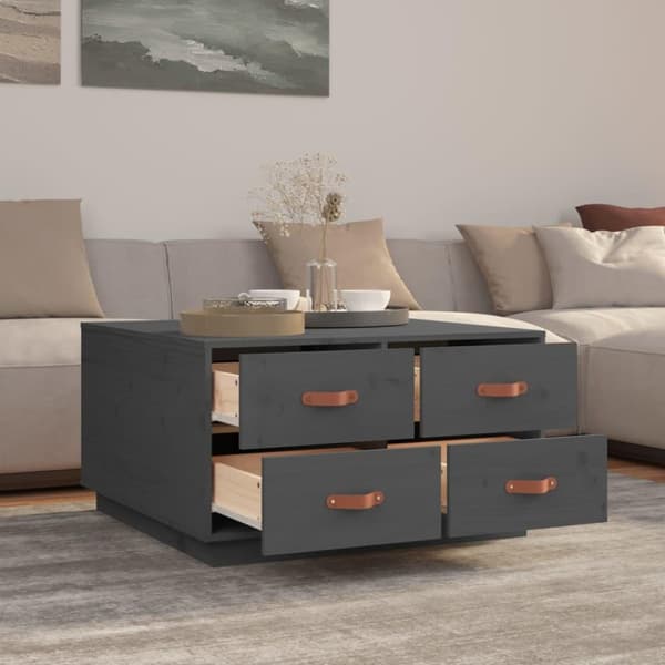 vidaXL Sohvapöytä harmaa 80x80x45 cm täysi mänty