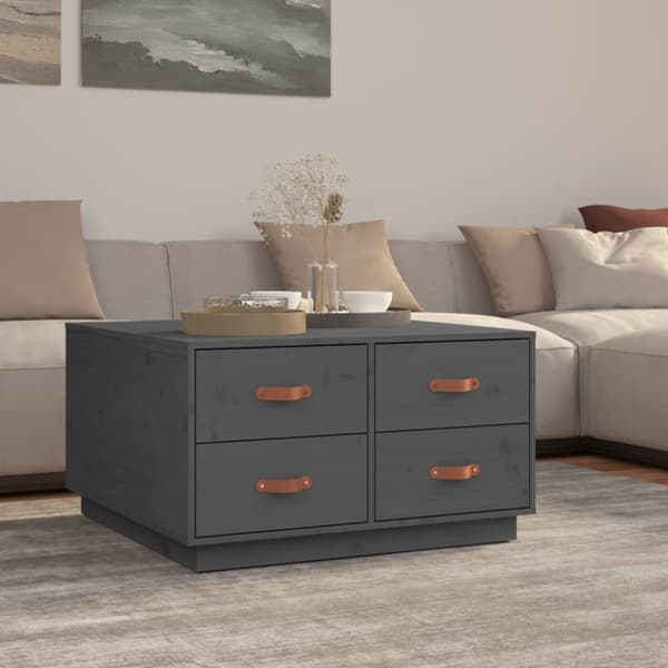 vidaXL Sohvapöytä harmaa 80x80x45 cm täysi mänty
