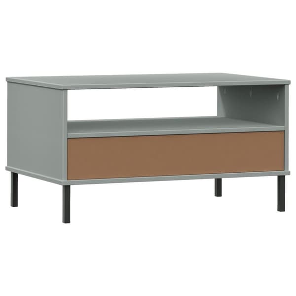 vidaXL Soffbord med metallben OSLO grå 85x50x45 cm massivt trä