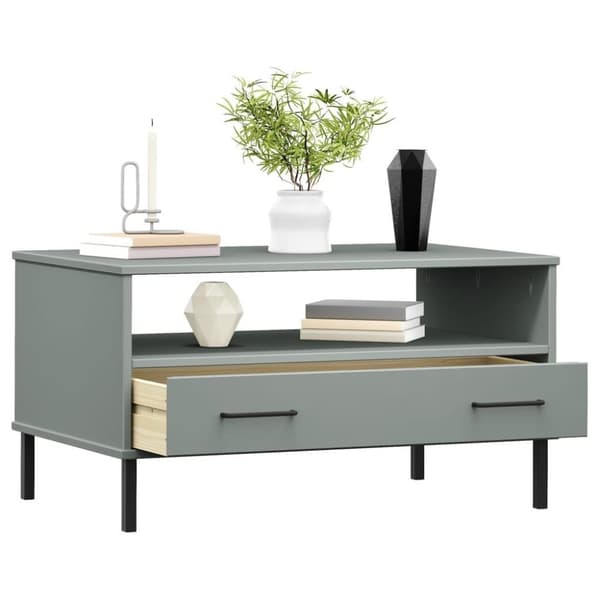 vidaXL sofabord med metalben OSLO 85x50x45 cm massivt træ grå